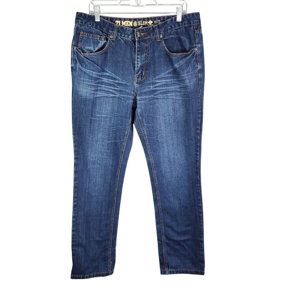 21 Men Slim Fit Blue Denim Jeans Cotton & Spandex blend Size 34x32